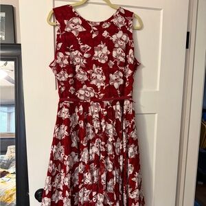 Danny & Nicole Red and White Floral Midi Dress